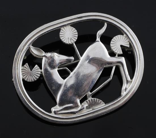 A 1950s Georg Jensen pierced sterling silver brooch, no. 256 designed by Arno Malinowski, 1.75in.